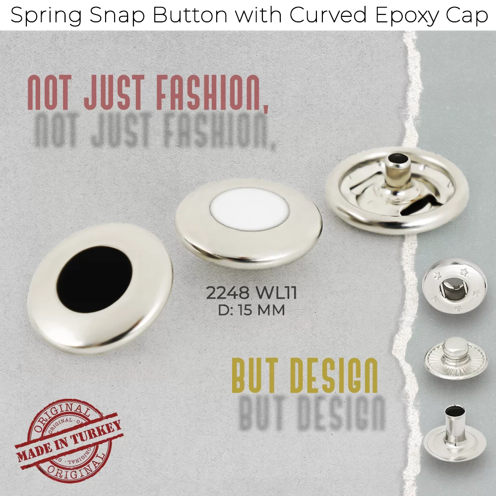 Spring Snap Button with Curved Flat Top Epoxy Cap
